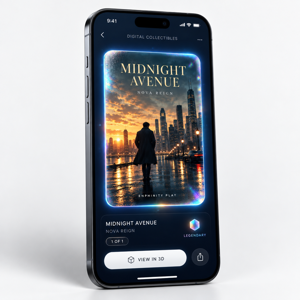 Sample digital collectible card displayed on a smartphone